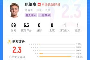 把自己变没了？厄德高被打2.3低分：万般皆下品，尤其厄德高