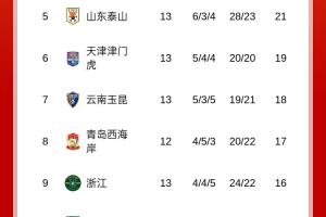 中超积分榜：前五仅申花赢球2分领跑，蓉城国安海港泰山分列2-5